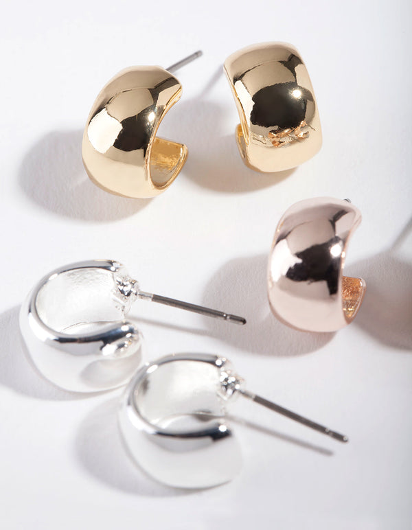 Real Mixed Metal Plated Huggie 3 Pack