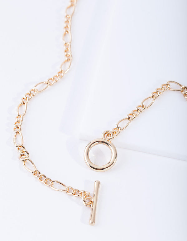 Real Gold Plated Figaro Chain T&O Short Necklace