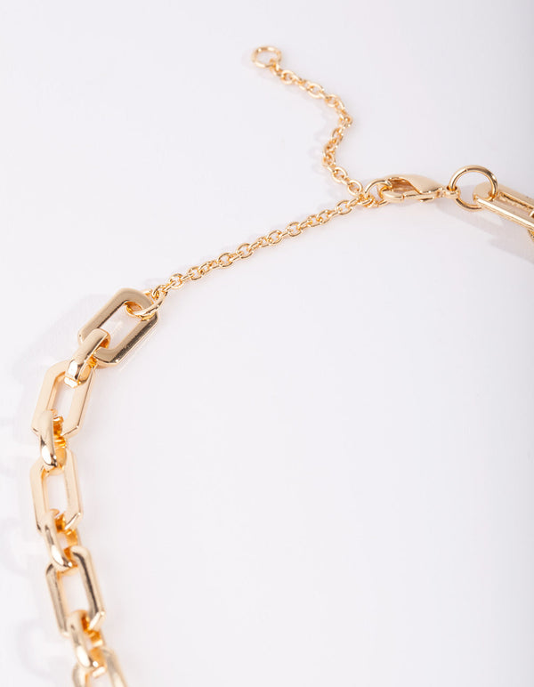 Real Gold Plated Rectangle Link Necklace
