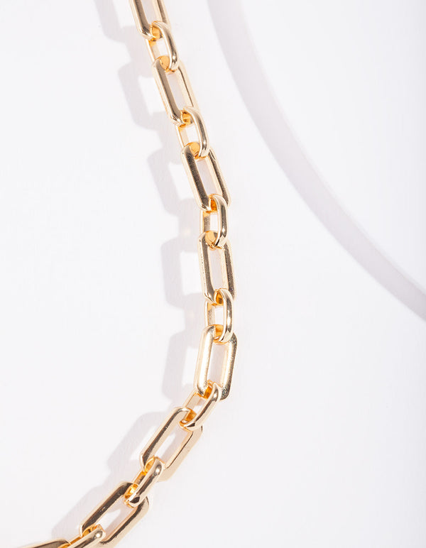 Real Gold Plated Rectangle Link Necklace
