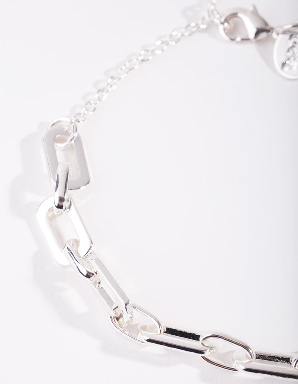 Real Silver Rectangle Chain Bracelet