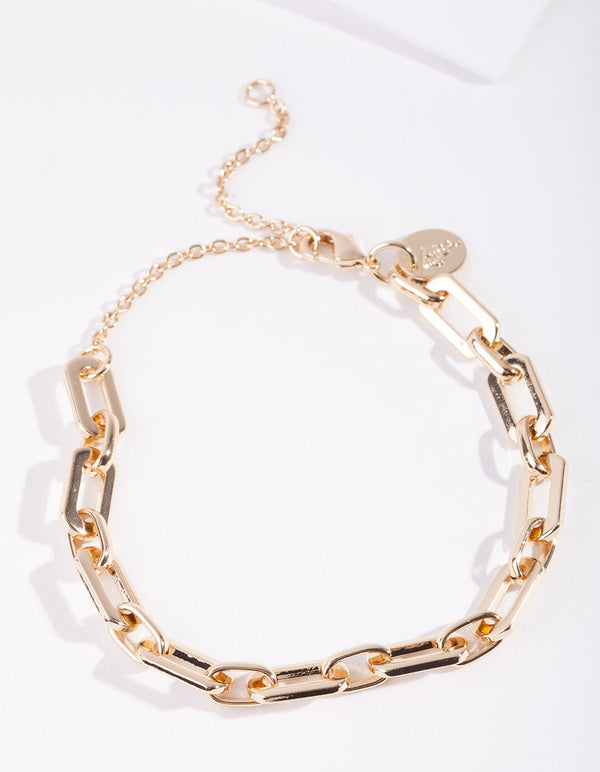 Real Gold Rectangle Chain Bracelet