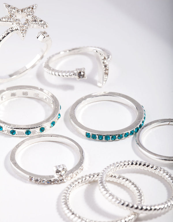 Silver Blue Shooting Star Ring Pack
