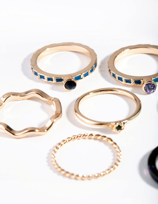 Navy Gold Acrylic Marble Ring Pack