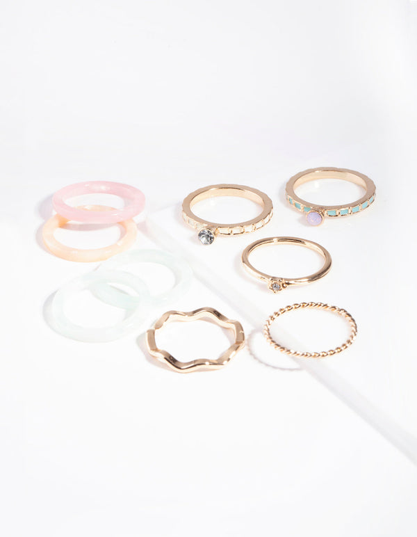Pastel Gold Acrylic Marble Ring Pack