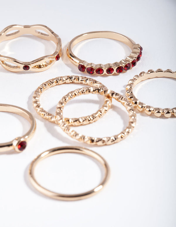 Gold Red Textured Finish Ring Pack