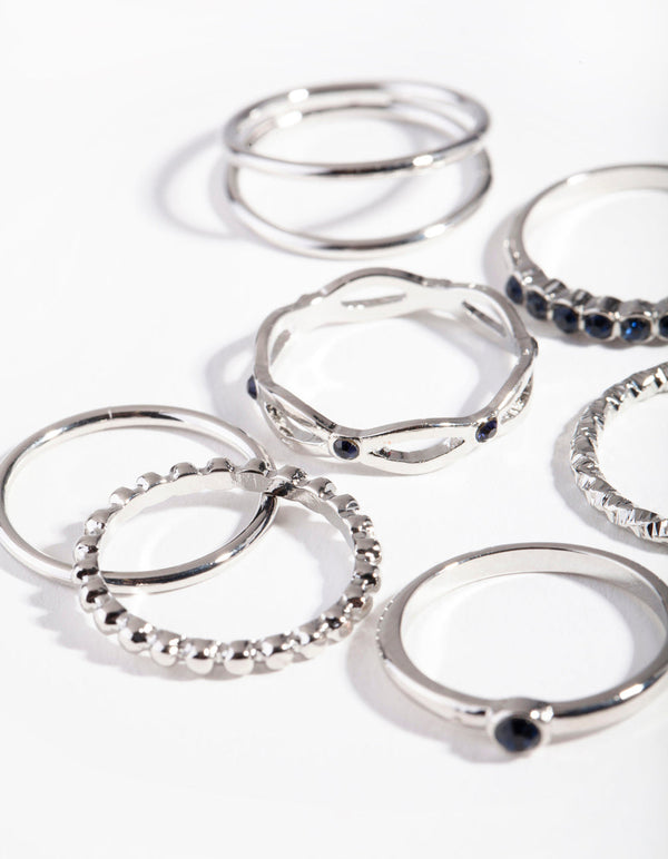 Rhodium Navy Textured Twist Ring Pack