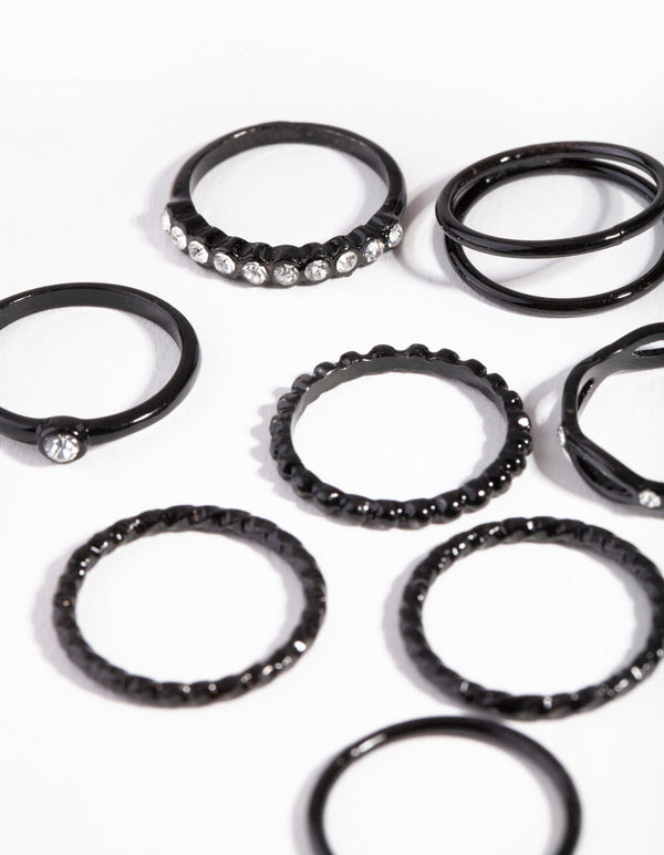 Black Crystal Twisted Ring Pack