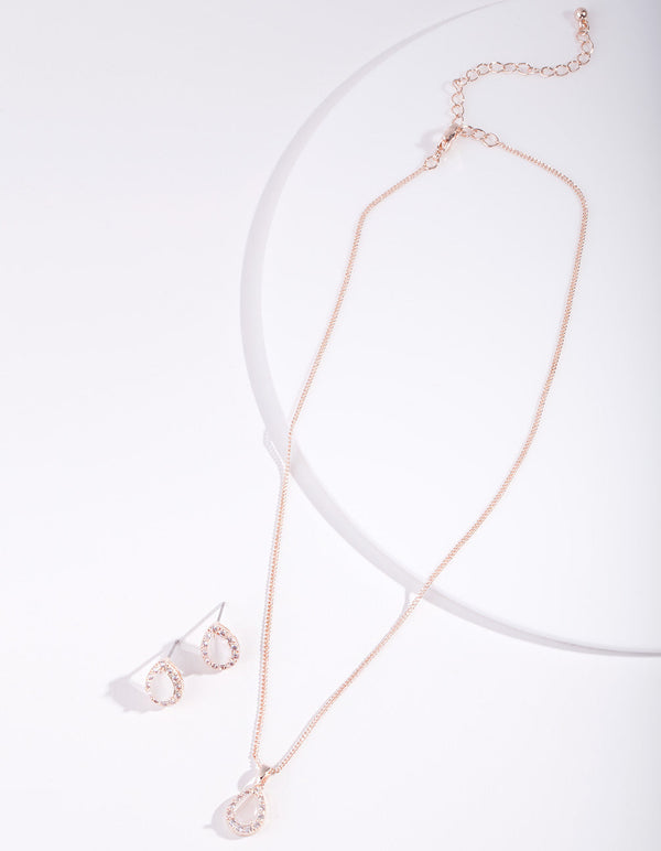 Rose Gold Diamond Simulant Floral Jewellery Set