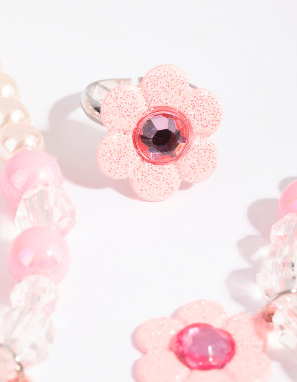 Kids Silver Glitter and Flower Jewellery Pack