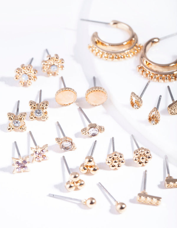 Gold Multi Diamante Earring 12 Pack