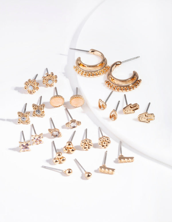Gold Multi Diamante Earring 12 Pack