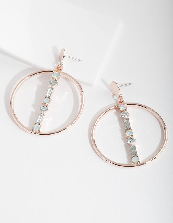 Rose Gold Circle Gem Earrings