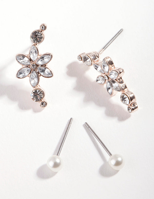 Rose Gold Diamante Double Crawler Earring Pack