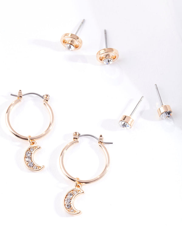 Gold Circle Diamante 3 Pack Earring