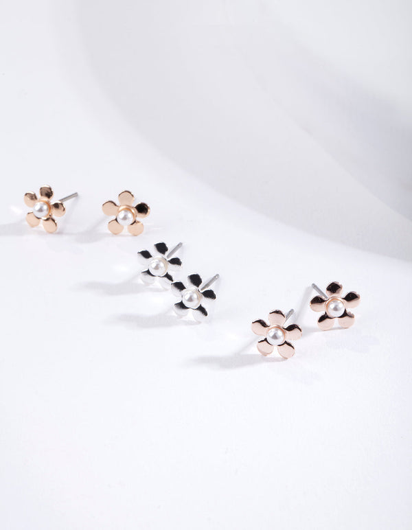 Mixed Metal Flower Earring 3 Pack