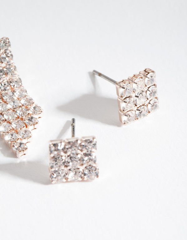 Rose Gold Diamante Chain Earring Pack