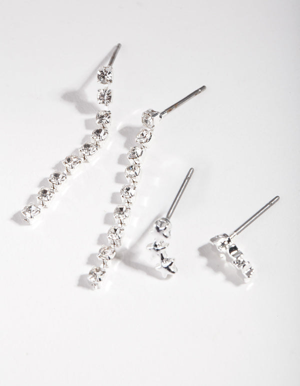 Silver Diamante Drop Star Earring 2 Pack
