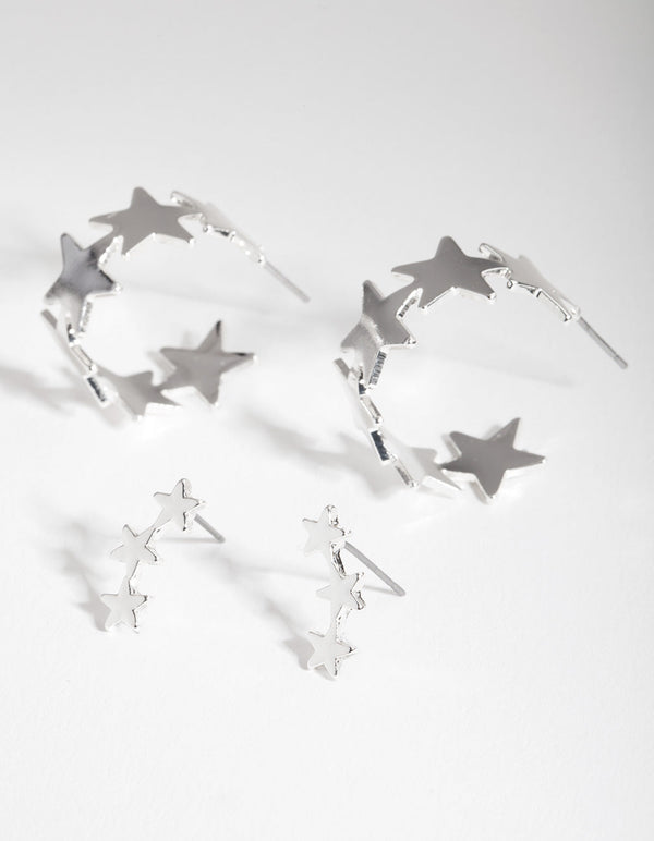 Silver Multi Star Earring 2 Pack