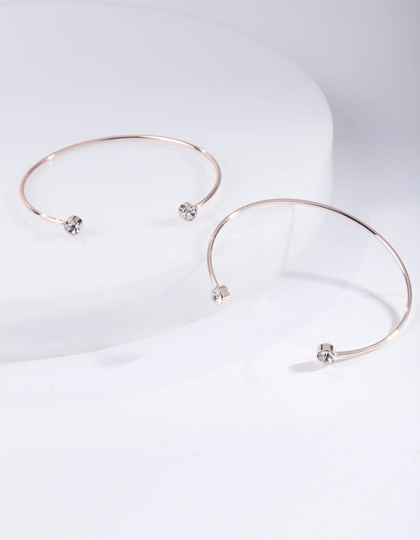 Rose Gold Diamante End Bracelet Duo