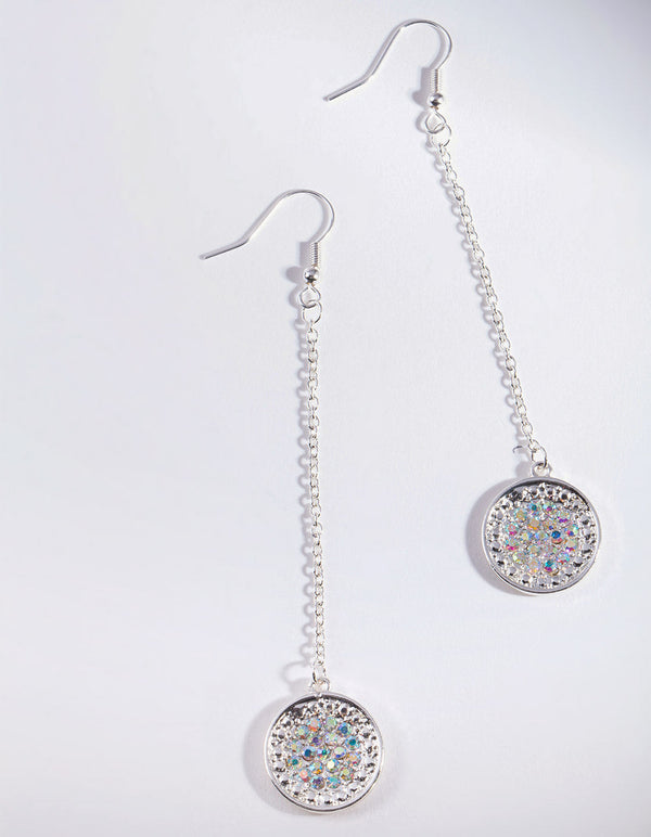 Silver Chain Diamante Circle Earrings