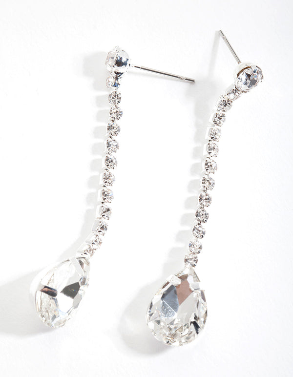 Silver Diamante Teardrop Earrings