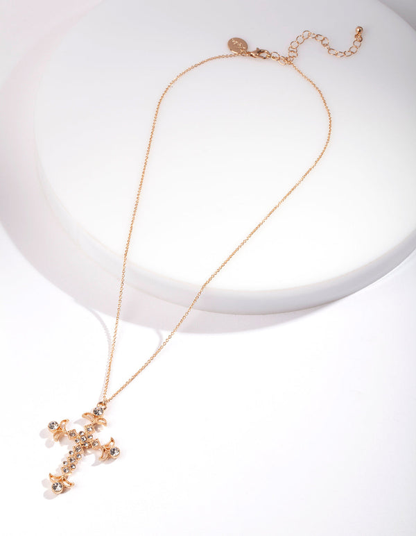 Gold Decorative Cross Necklace