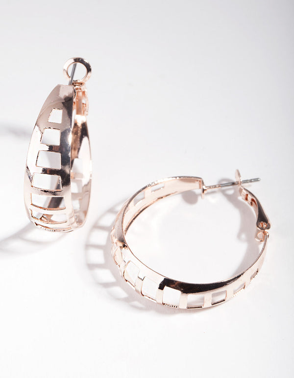 Rose Gold Ladder Clear Hoop Earrings