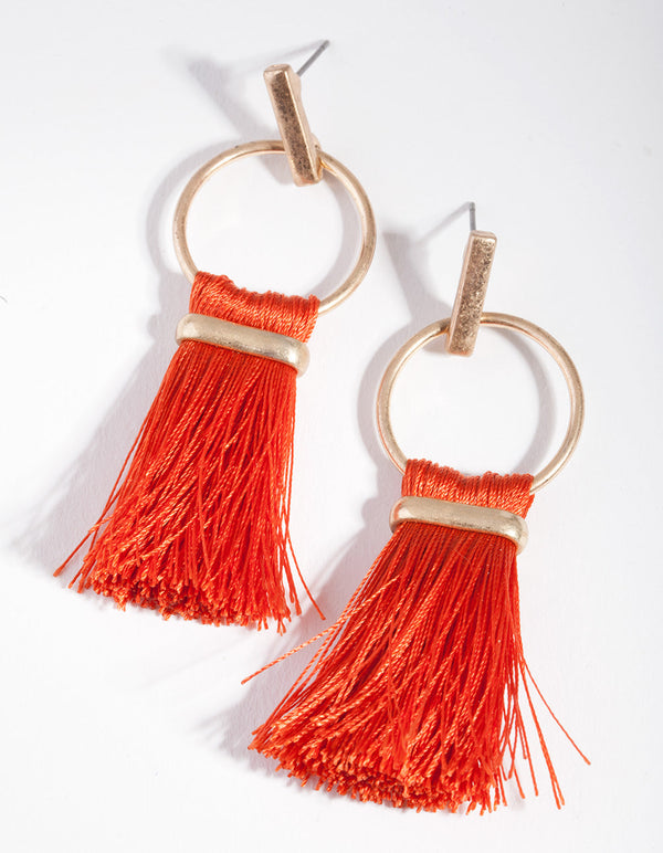 Copper Gold Tassel Drop Earrings
