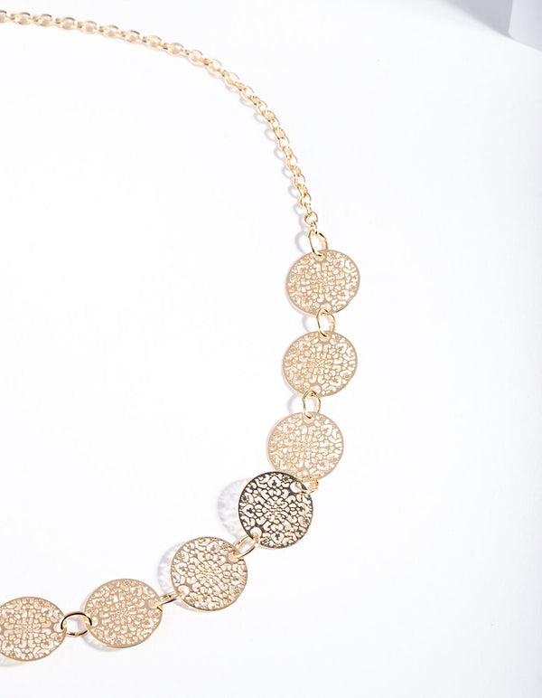 Gold Multi Filigree Disc Choker Necklace