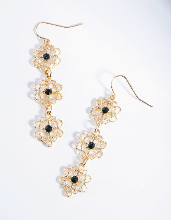 Green Floral Drop Earrings