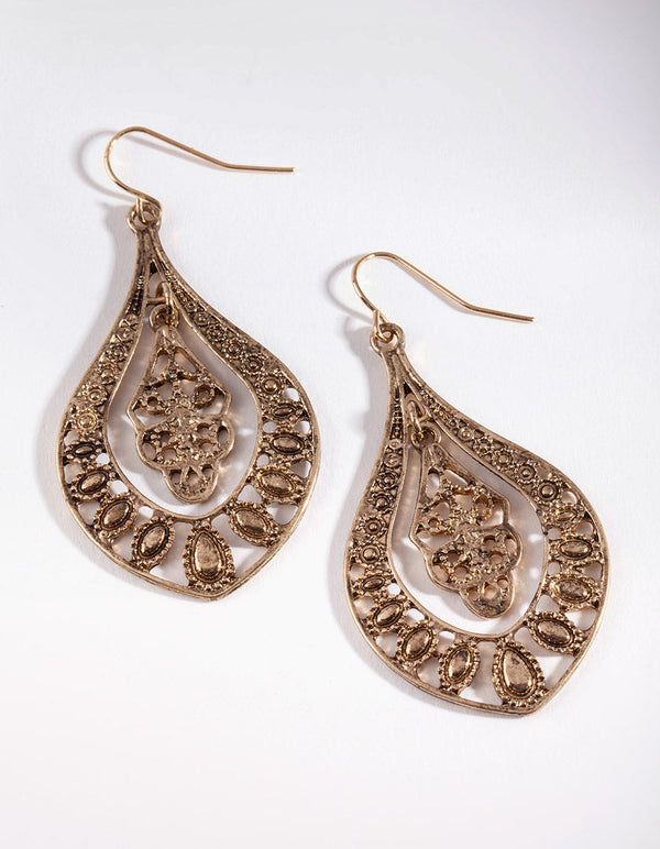 Antique Gold Boho Drop Earrings