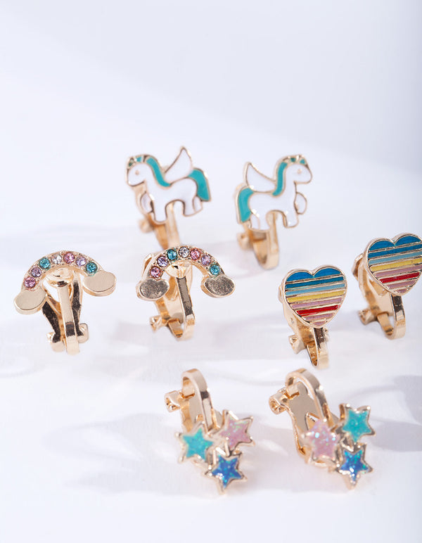 Kids Gold Rainbow Clip Earring 5 Pack