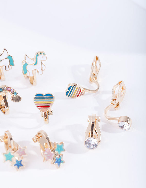 Kids Gold Rainbow Clip Earring 5 Pack