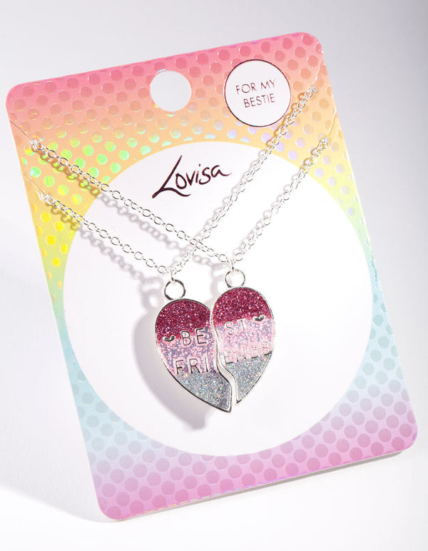 Kids Silver Rainbow BFF Heart Necklace