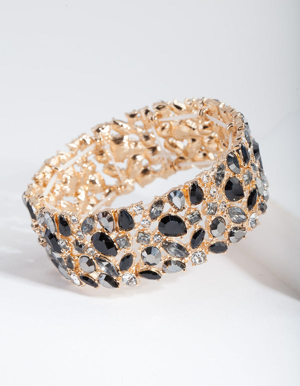 Black and Gold Stone Cluster Stretch Bangle