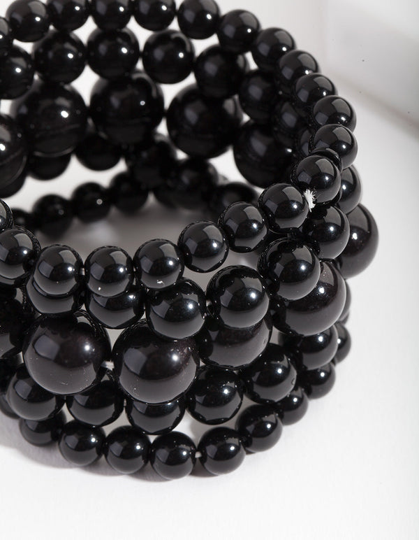 Black Bead Stretch Bracelet 5 Pack