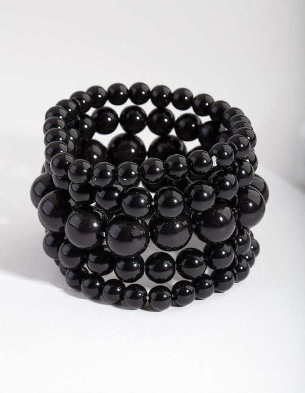 Black Bead Stretch Bracelet 5 Pack