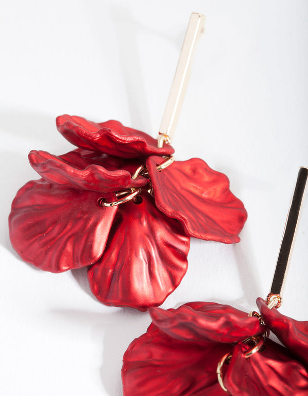 Red Petal Drop Earrings