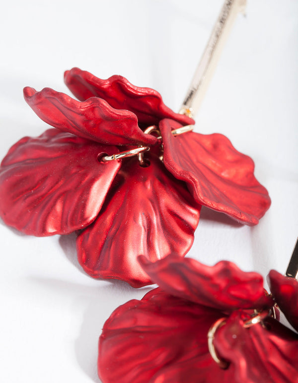 Red Petal Drop Earrings