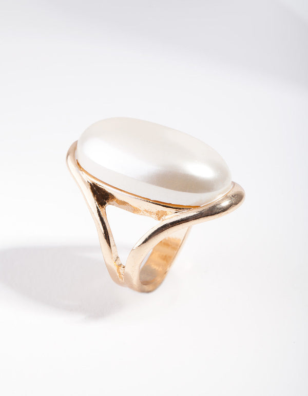 Gold Statement Pearl Stone Ring