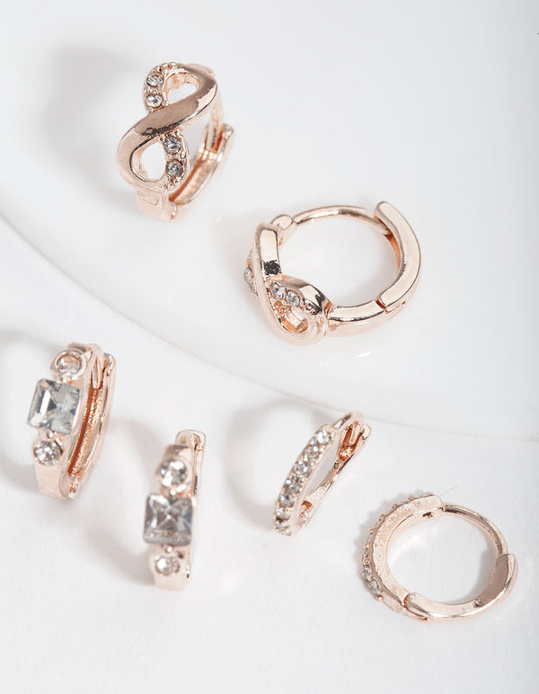 Rose Gold Huggie Earring Stack Pack