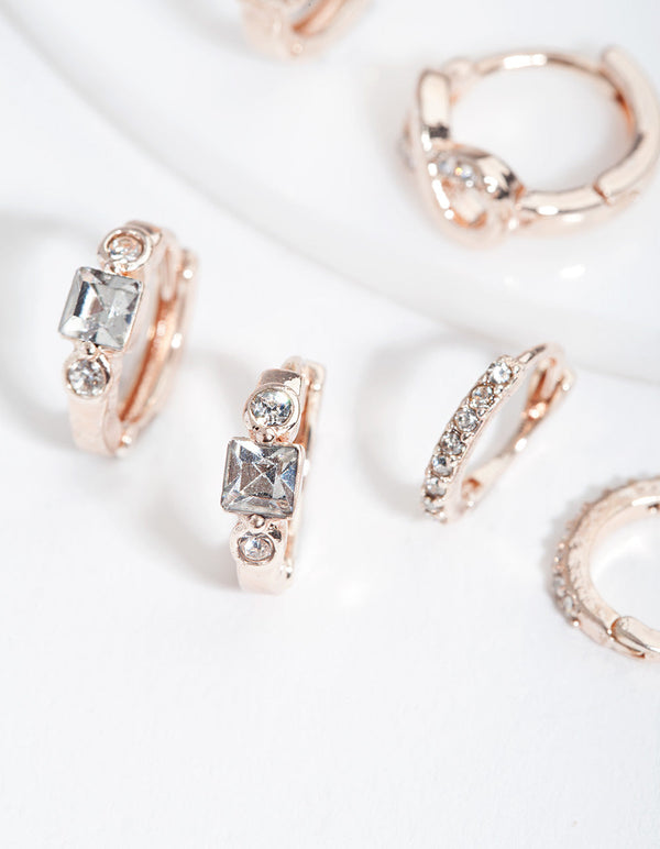 Rose Gold Huggie Earring Stack Pack