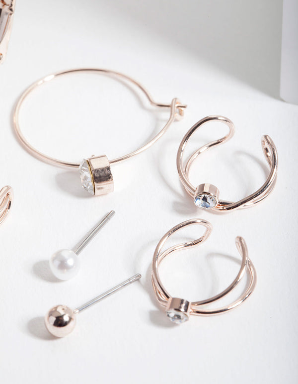 Rose Gold Fine Lines Cuff and Earring Pack