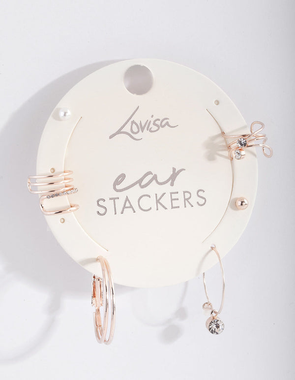 Rose Gold Fine Lines Cuff and Earring Pack