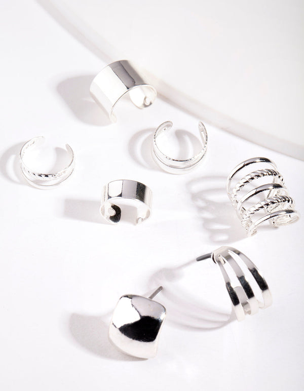 Silver Textured Ear Cuff Pack
