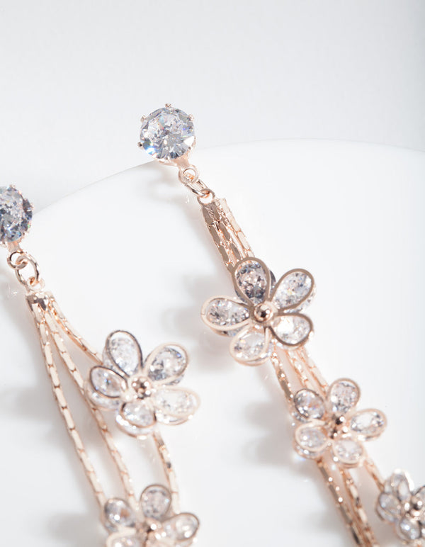 Rose Gold Cubic Zirconia Cluster Earrings