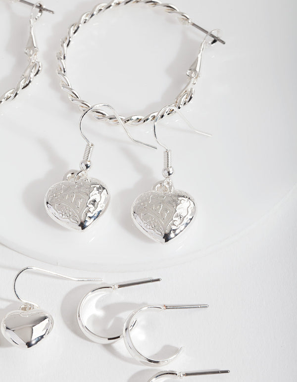 Silver Mixed Heart Earring Pack