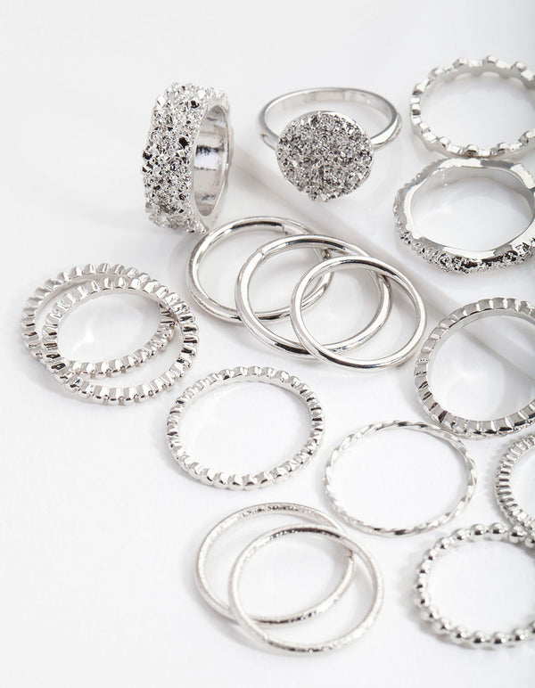 Rhodium Texture 21-Pack Rings