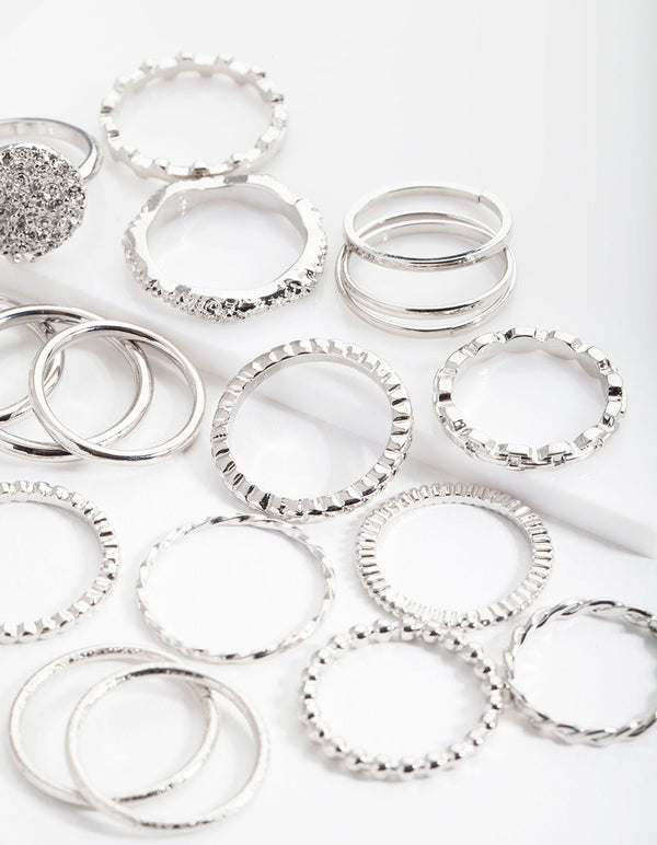 Rhodium Texture 21-Pack Rings